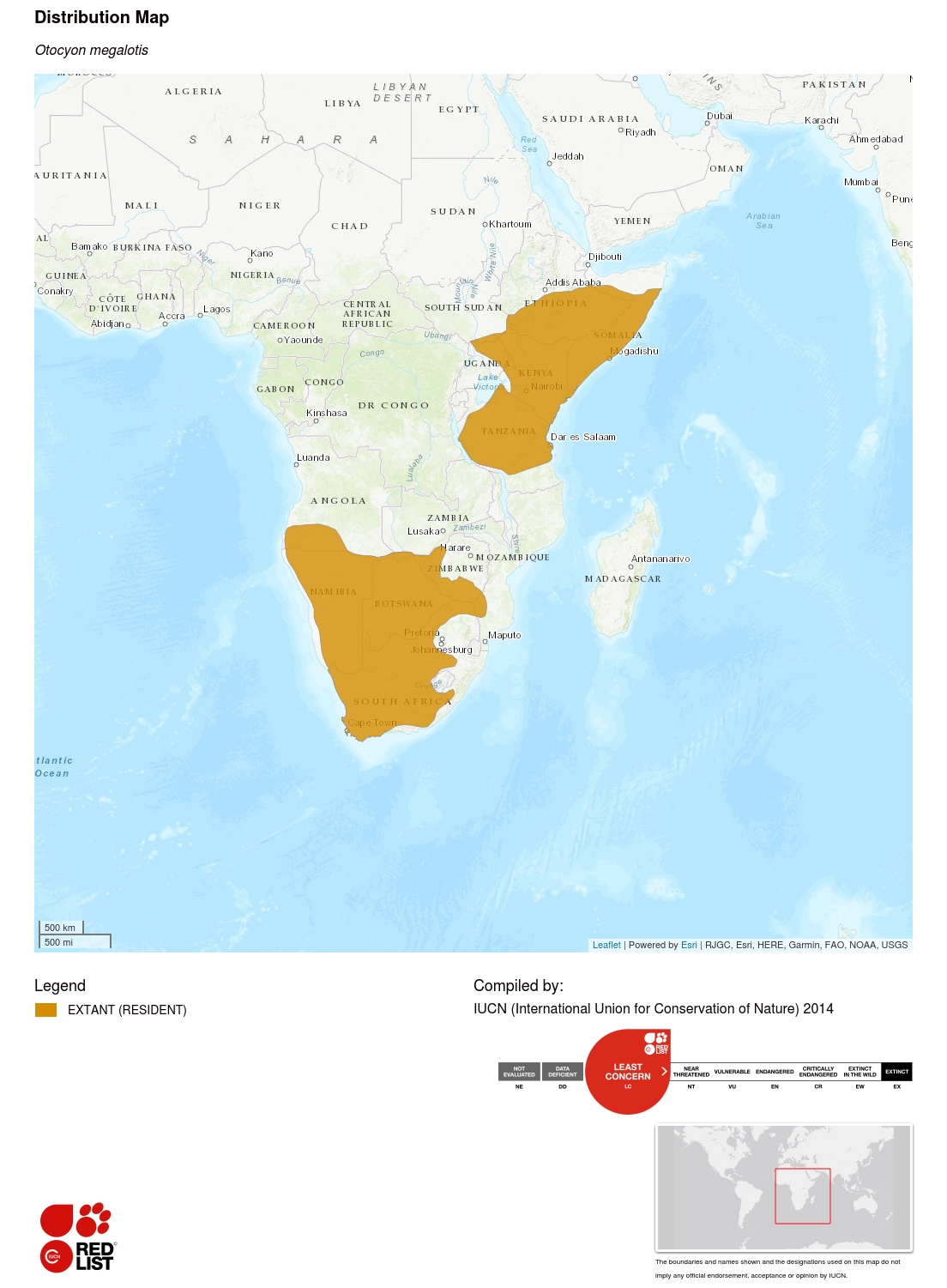 (Bat-eared fox range map)
