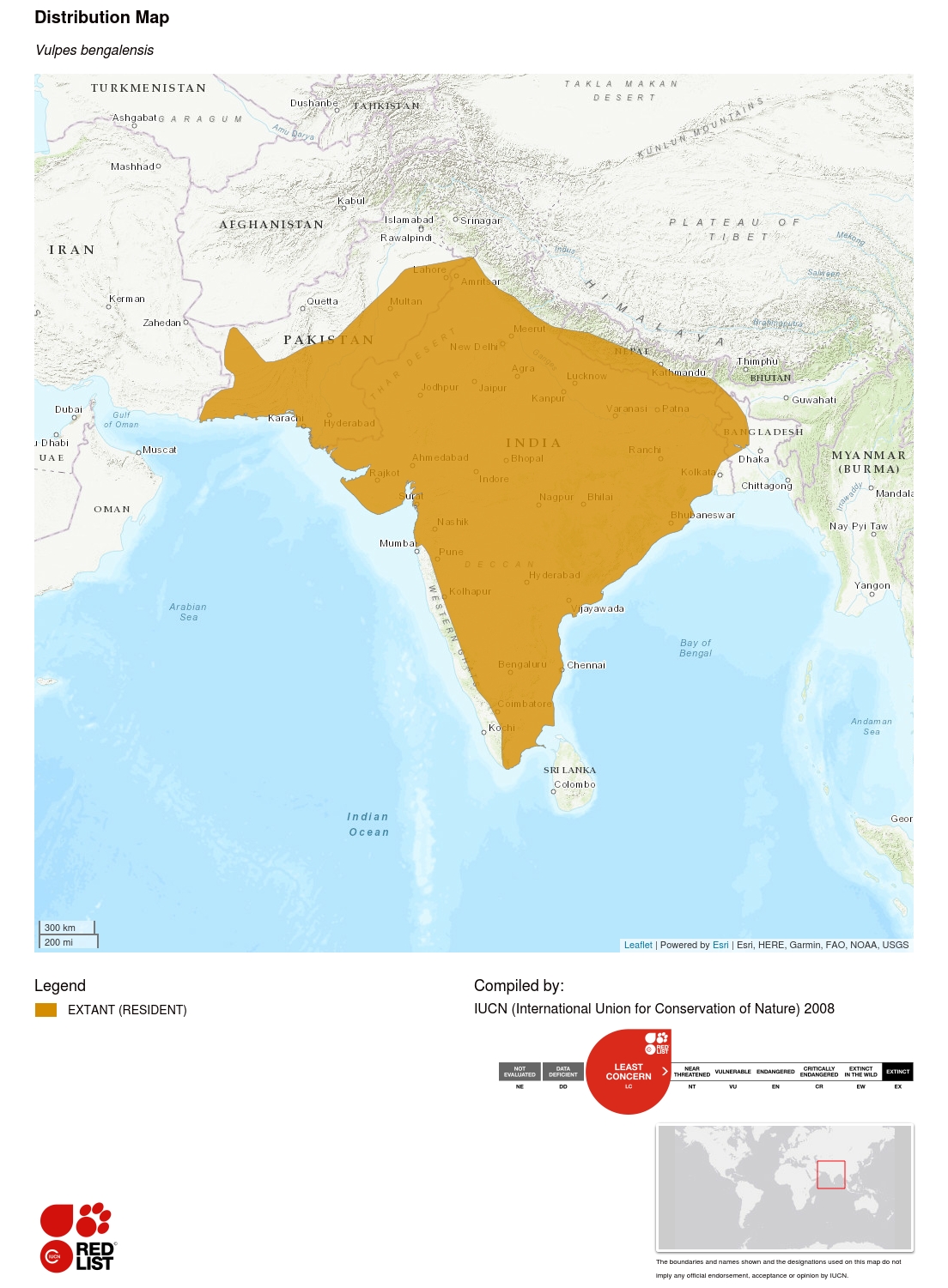 (Bengal fox range map)