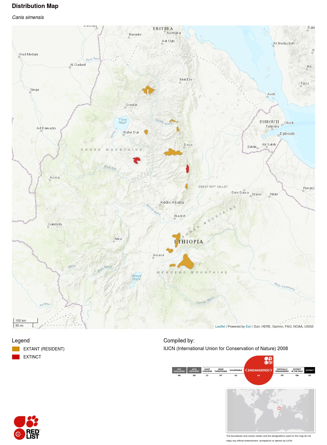 (Ethiopian wolf range map)