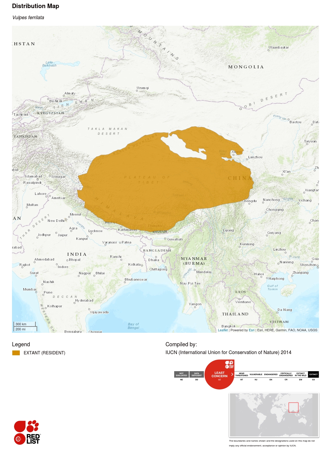 (Tibetan fox range map)
